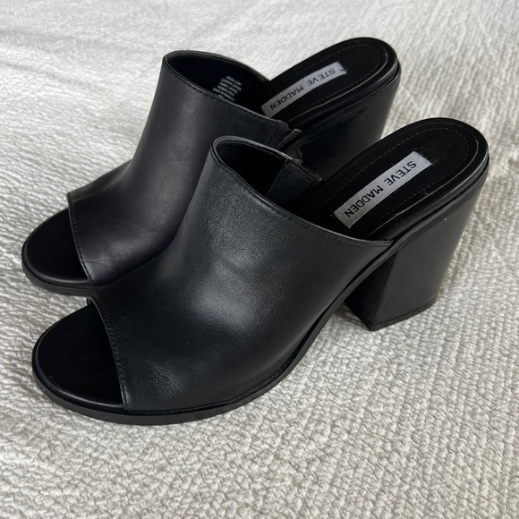 Steve Madden Krizia used black leather mule chunky block heel sandal size 11 - Picture 3 of 15